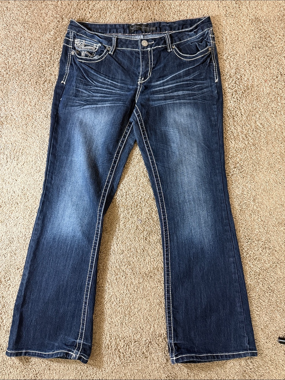 Forever 21 Dark Blue Wide Leg Jeans with Contrast Stitching SKU1583
